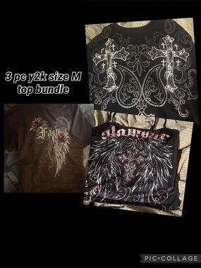3 y2k tops bundle size M angel wings and cross designs